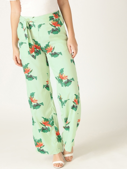 

MANGO Women Green & Red Floral Print Parallel Trousers