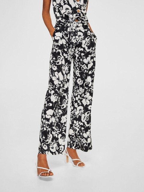 

MANGO Women Black & White Printed Parallel Trousers
