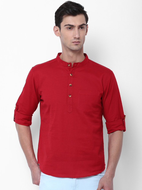 

Svanik Men Red Solid Straight Kurta