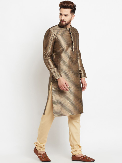 

SOJANYA Men Gold-Toned & Black Woven Design Straight Kurta