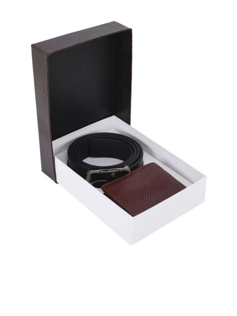 

BuckleUp Men Black & Maroon Leather Accessory Gift Set