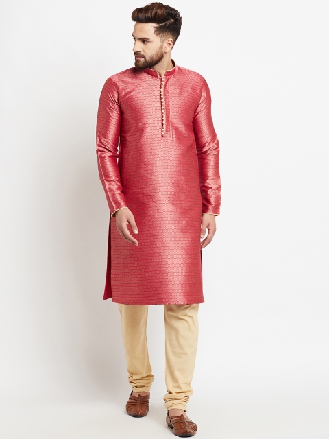 

SOJANYA Men Pink Woven Design Straight Kurta