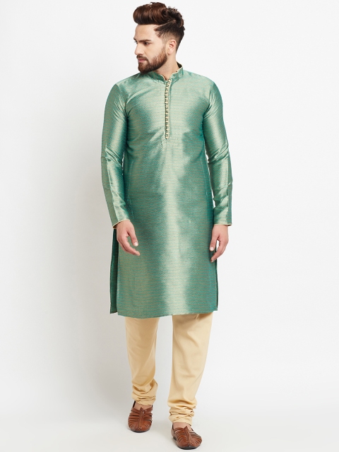 

SOJANYA Men Green Woven Design Straight Silk Kurta