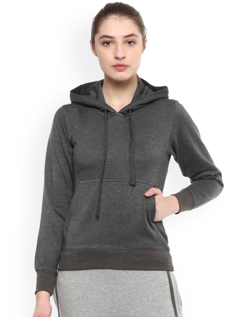 

GRIFFEL Women Charcoal Solid Hooded Sweatshirt