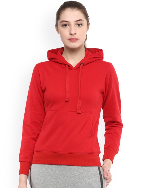 

GRIFFEL Women Red Solid Hooded Sweatshirt