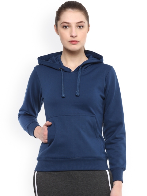 

GRIFFEL Women Blue Solid Hooded Sweatshirt