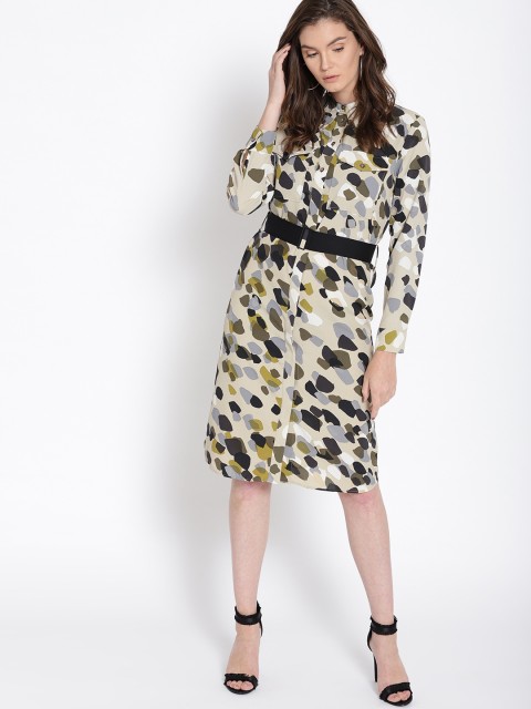 

MANGO Women Cream-Coloured Printed Shirt Dress