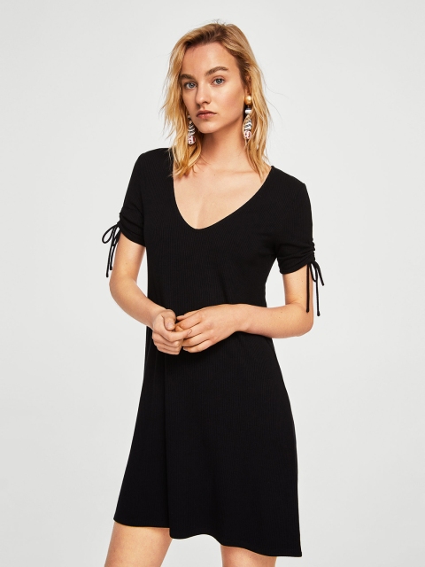 

MANGO Women Black Solid A-Line Dress