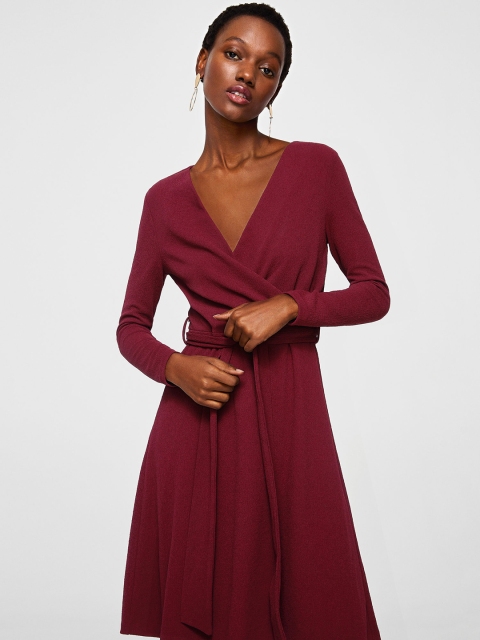 

MANGO Women Burgundy Solid Fit & Flare Dress