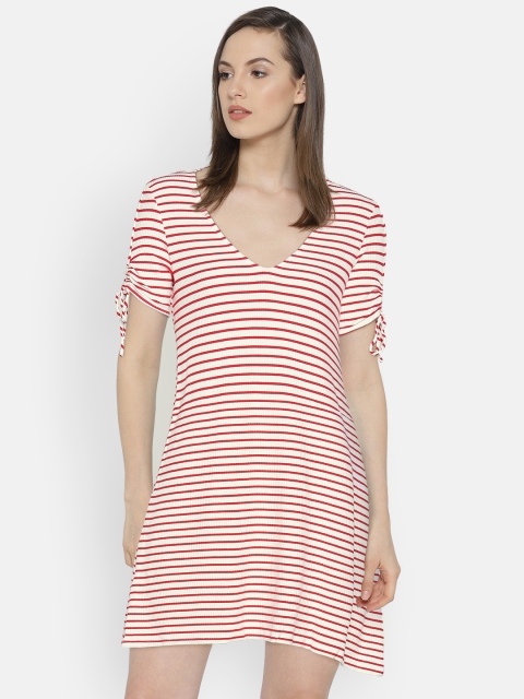 

MANGO Women White & Red Striped A-Line Dress