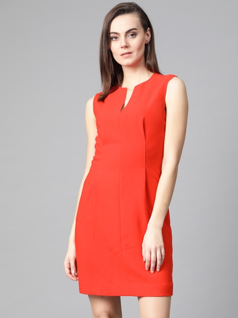 

MANGO Women Red Solid Sheath Dress
