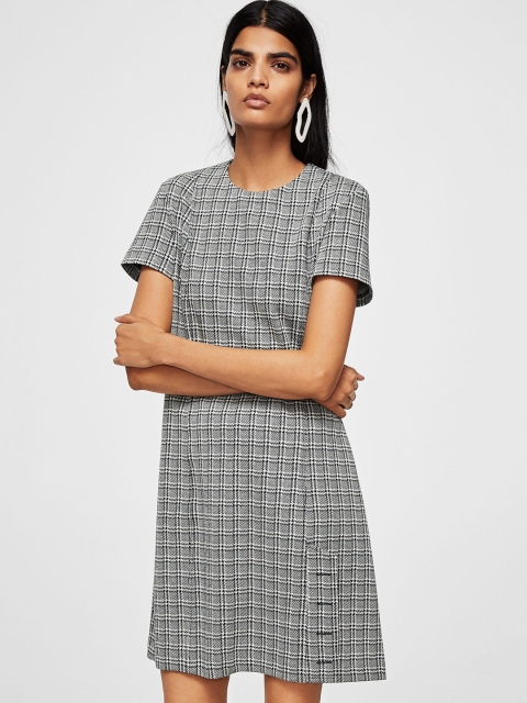 

MANGO Women Black & Off-White Checked A-Line Dress