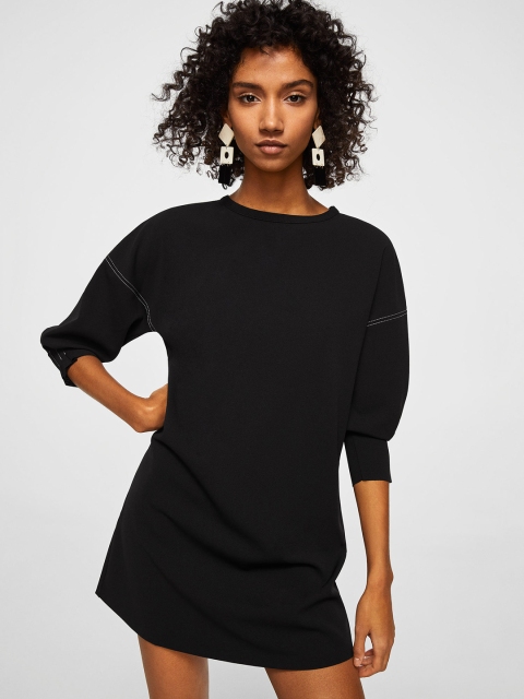 

MANGO Women Black Solid A-Line Dress
