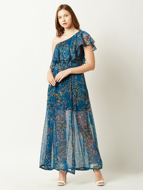 

Miss Chase Women Teal & Multicolored Printed Maxi Dress