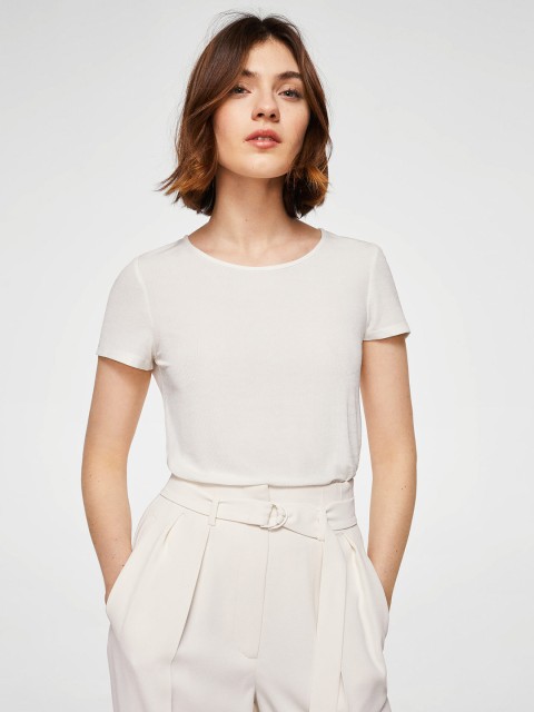 

MANGO Women Off-White Styled Back Top