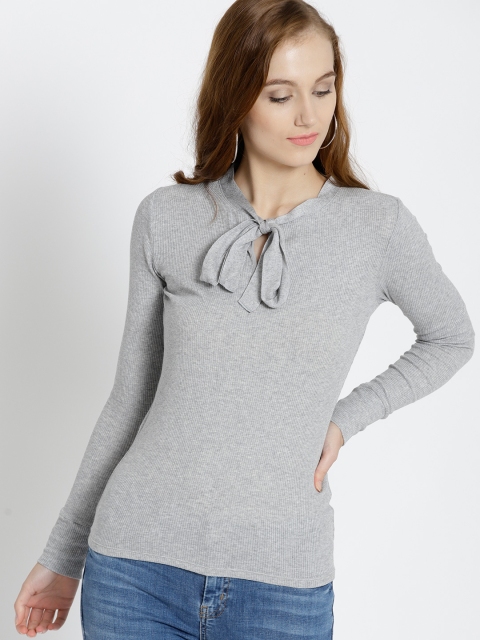 

MANGO Women Grey Melange Solid Top