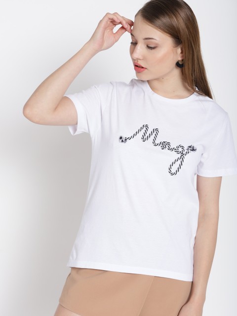 

MANGO Women White Solid Round Neck T-shirt
