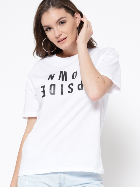 

MANGO Women White Printed Round Neck T-shirt