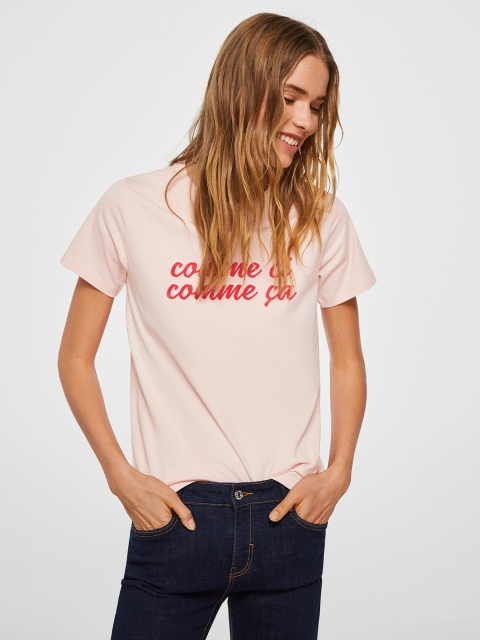 

MANGO Women Pink Printed Round Neck T-shirt