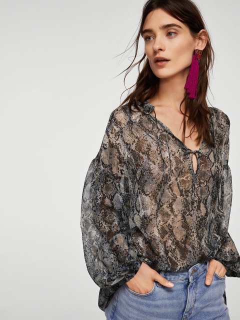 

MANGO Women Grey Printed Top