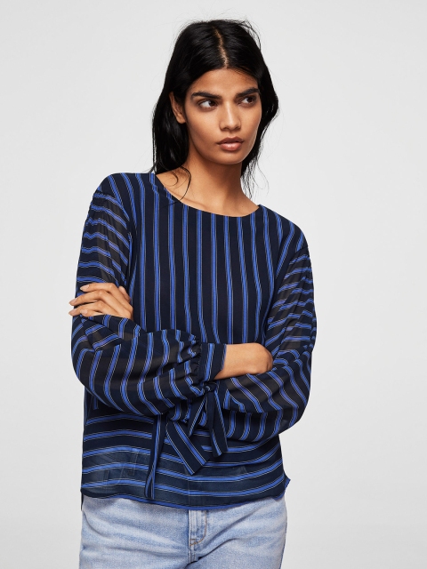 

MANGO Women Blue Striped Top