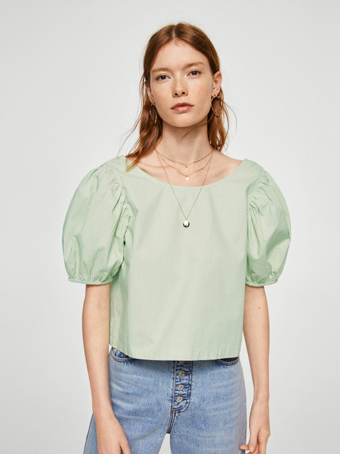 

MANGO Women Green Solid Top