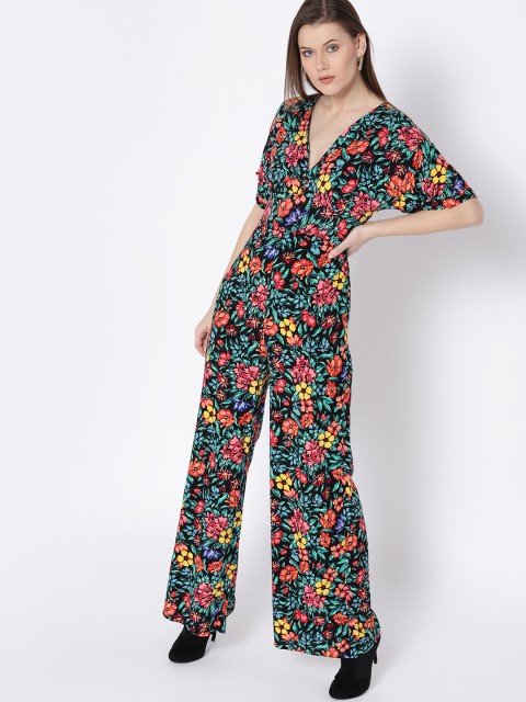 

MANGO Black & Red Floral Print Basic Jumpsuit
