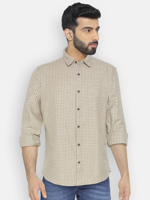 

Numero Uno Men Beige Slim Fit Checked Casual Shirt