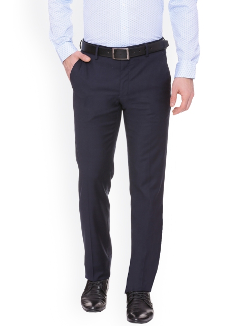 

Van Heusen Men Navy Blue Slim Fit Solid Formal Trousers