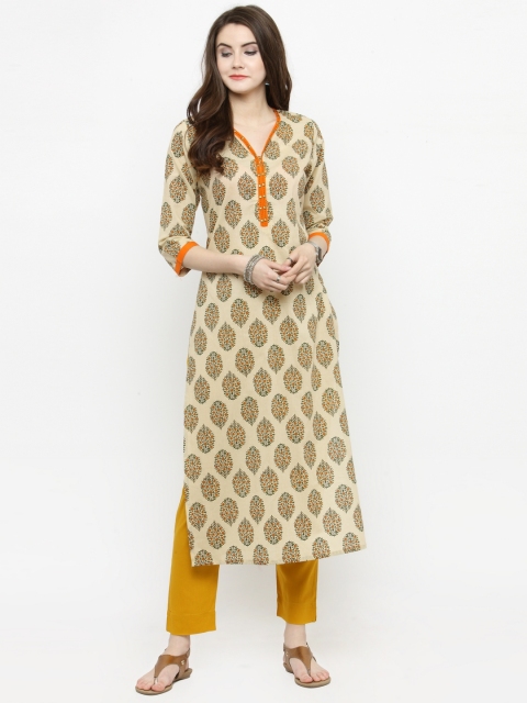 

Varanga Women Beige & Yellow Printed Kurta with Trousers