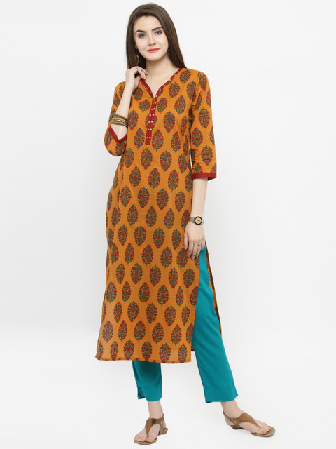 

Varanga Women Brown & Blue Printed Kurta with Trousers, Mustard