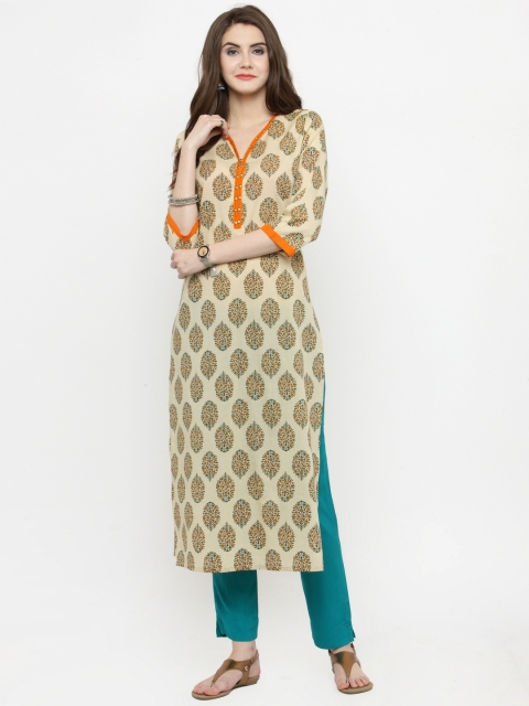 

Varanga Women Beige & Blue Printed Kurta with Trousers