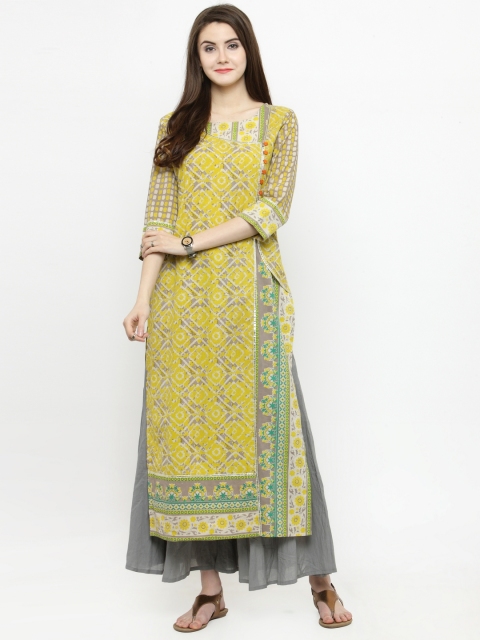 

Varanga Women Yellow & Grey Printed Kurta with Palazzos