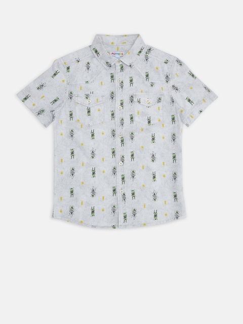 

POPPERS by Pantaloons Boys White & Grey Regular Fit Printed Casual Shirt