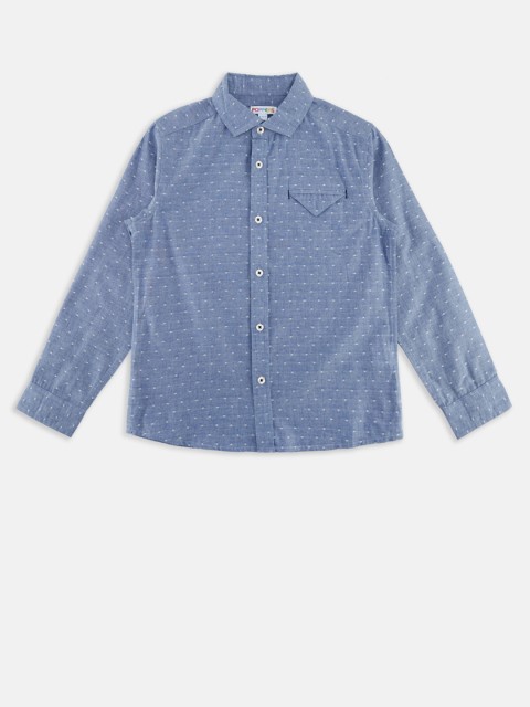 

POPPERS by Pantaloons Boys Blue Regular Fit Self Design Casual Shirt