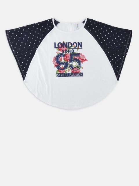 

POPPERS by Pantaloons Girls White & Navy Printed Top