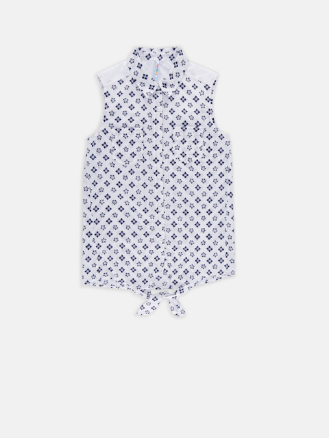 

POPPERS by Pantaloons Girls White & Navy Printed Top