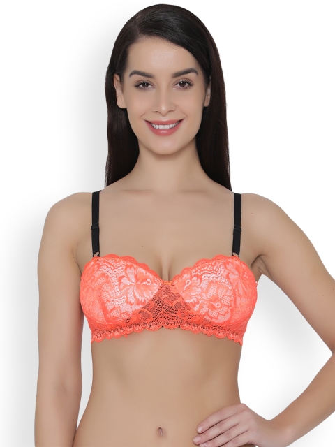 

Clovia Lace Padded Non-Wired Balconette Bra, Orange