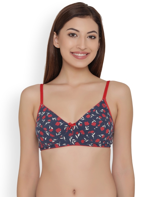 

Clovia Grey & Red Printed Non-Wired Non Padded Demi Bra BR1028R04, Charcoal