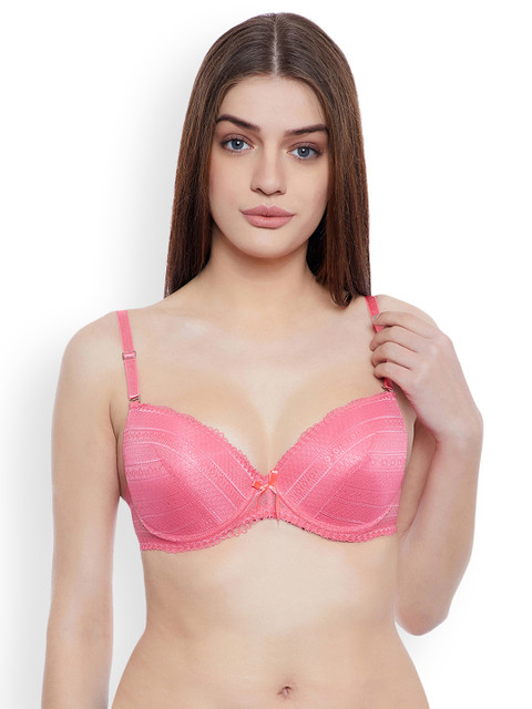 

Clovia Lace Padded Underwired Multiway Push-Up Bra, Pink