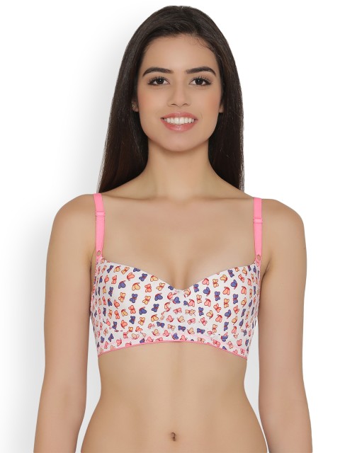 

Clovia Padded Non-Wired Printed Balconette Bra, Pink