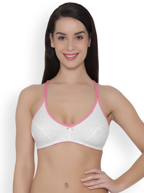 

Clovia Cotton Non Padded Non Wired Printed Racerback Bra, White