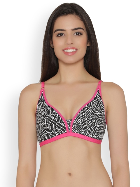 

Clovia Non-Padded Non-Wired Printed Plunge Bra, Black