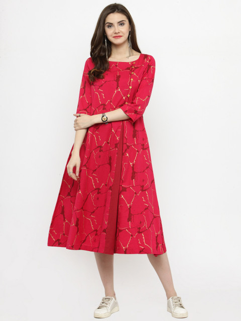 

Varanga Women Pink Printed A-Line Dress