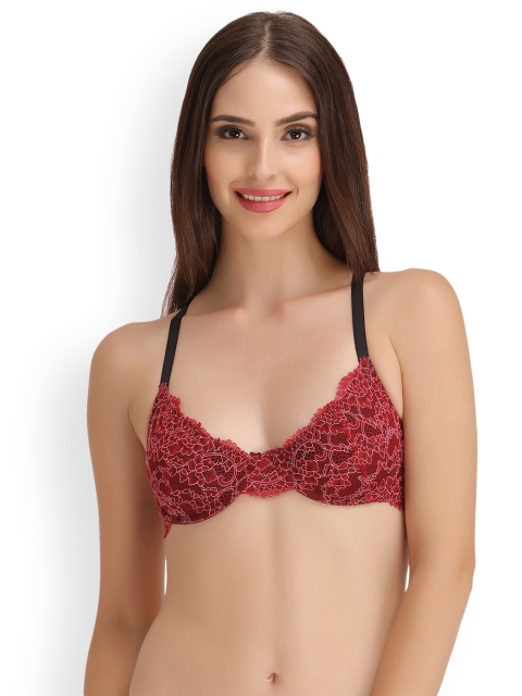 

Clovia Red Solid Underwired Non Padded Demi Bra BR0926P09