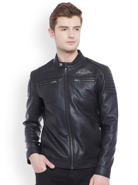 

Justanned Men Black Solid Biker Jacket