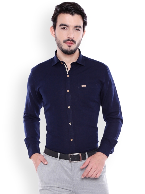 

Solemio Men Navy Blue Regular Fit Solid Casual Shirt