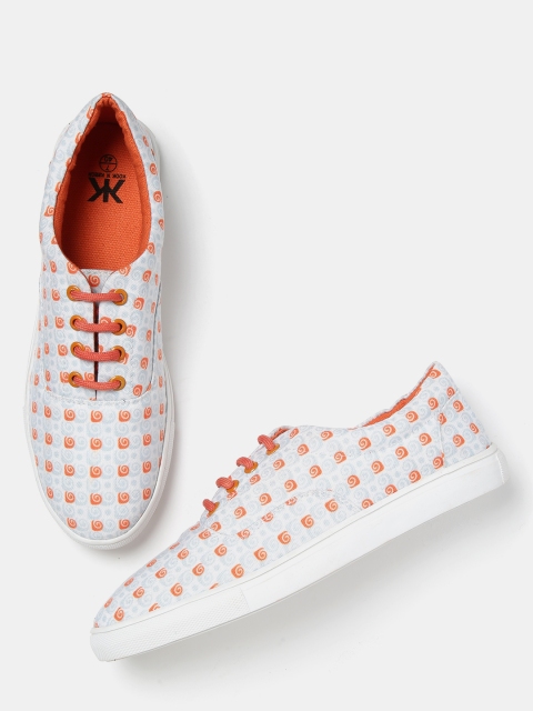 

Kook N Keech Women White & Orange Printed Sneakers