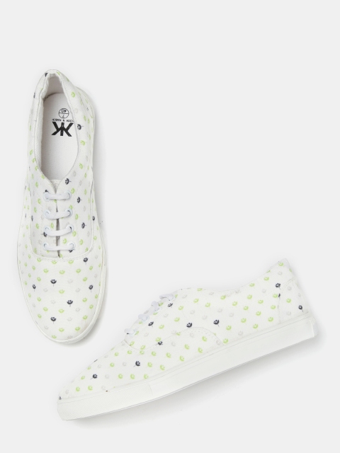 

Kook N Keech Women Off-White & Green Printed Sneakers