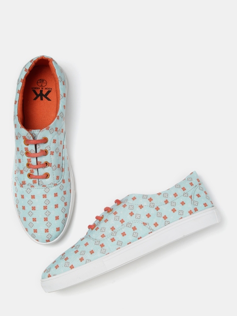 

Kook N Keech Women Blue & Rust Orange Printed Sneakers